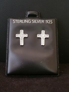 Sterling Silver .925 Cross Stud Earrings - Silver